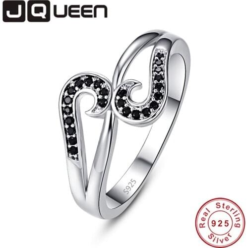 JQUEEN Black Sharp Crystal Claws Set With Musical Notes Rings For Women Silver Ring 925 Jewelry Pave Setting Crystal Jewelry