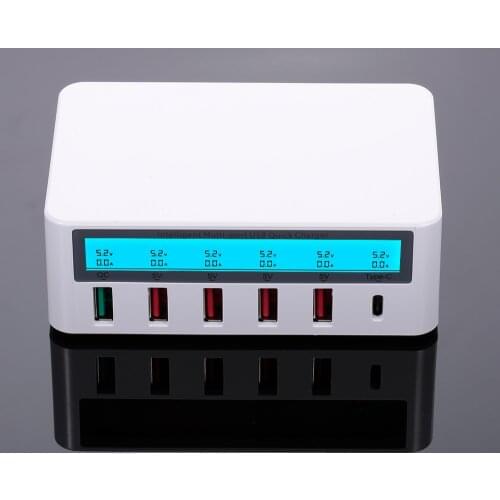 QC3.0 6 Ports LCD USB Charging Dock Fast Charging Universal Compatibility Charging Station for Family and Office Use