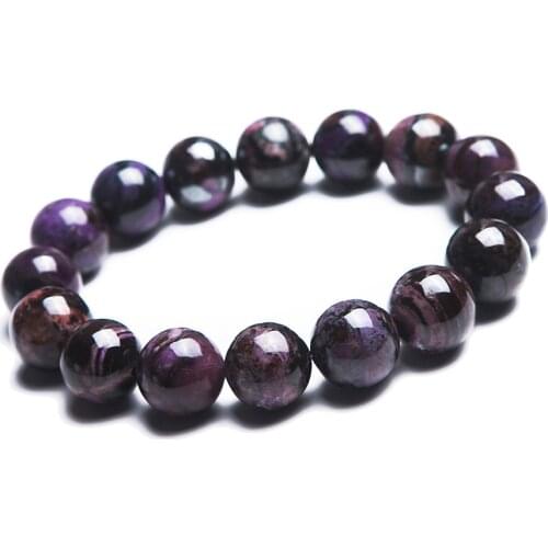 15mm South African Genuine Natural Purple Sugilite Healing Gem Stone Stretch Charm Bracelet For Women Femme Round Beads Bracelet