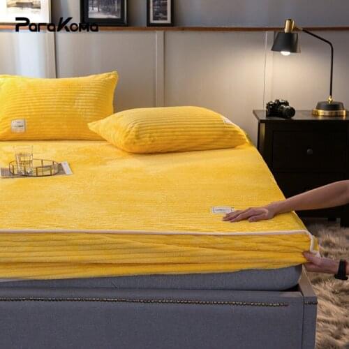 Winter Warm Thickened Quilted Mattress Cover Soft Flannel Fitted Sheet with Elastic Band Bed Cover King Size Bed Sheet Bedspread