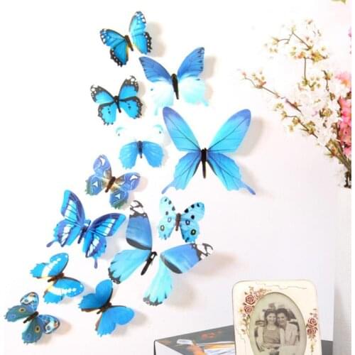 12pcs/lot 3D Effect Crystal Butterflies Wall Sticker Beautiful Butterfly Room Wall Decals On The Wall Multicolor Home Decoration