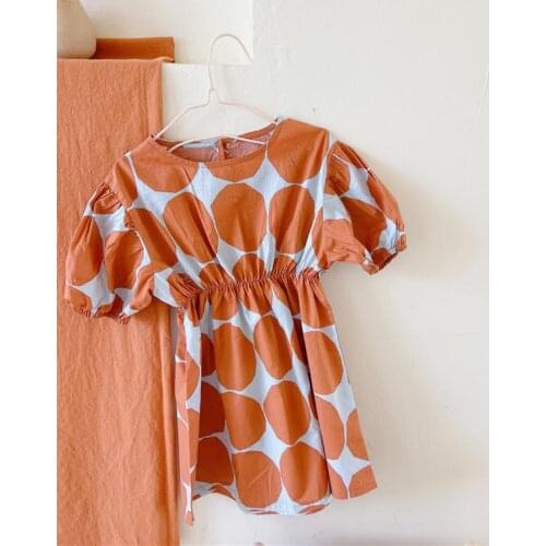 2021 Korea style girls printed dress fashion cotton shorts sleeve summer girls dresses