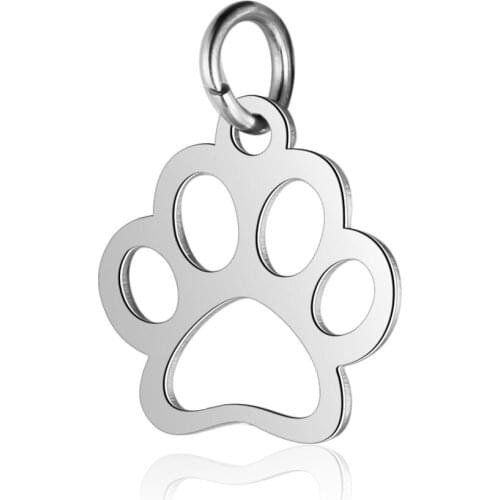5pcs/Lot 100% Stainless Steel Charm Hollow Dog Pet Paw Charms Pendants High Polished Accessories DIY Jewelry Finding Supplies