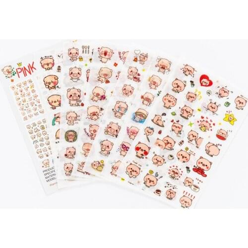 6pcs Cute pink piglet transparent sticker Organizer Calendar Diary Book Planner Scrapbook Decoration Diary Sticker papeleria