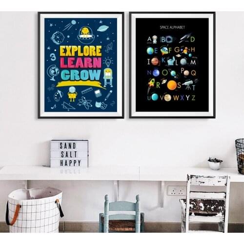 English Space Alphabet Prints Kids Educational Poster Boys Wall Art Solar System Astronaut Retro poster kraft paper