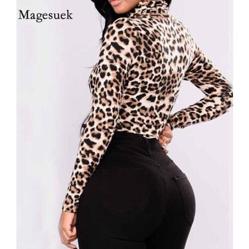 Fashion Women Long Sleeve Blouse Shirt Ladies OL Party Top Turtleneck Sexy Leopard Streetwear Elegante Slim Tops Blusas 12783