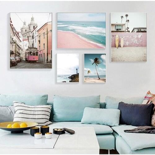 Decorative Picture Scandinavian Home Decor Landscape Canvas Poster Nordic Decoration Bus Ocean Beach Wall Art Print Painting