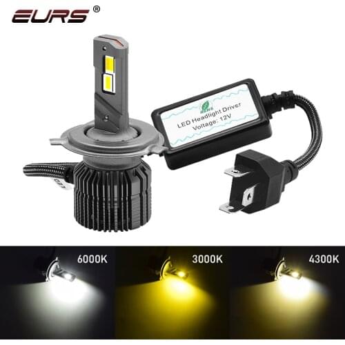 EURS Car Tricolor 3Color LED Headlight H1 H4 H7 H11 HB3 HB4 50W 4500LM 3000K 4300K 6000K Yellow White Three Color LED Auto Bulbs