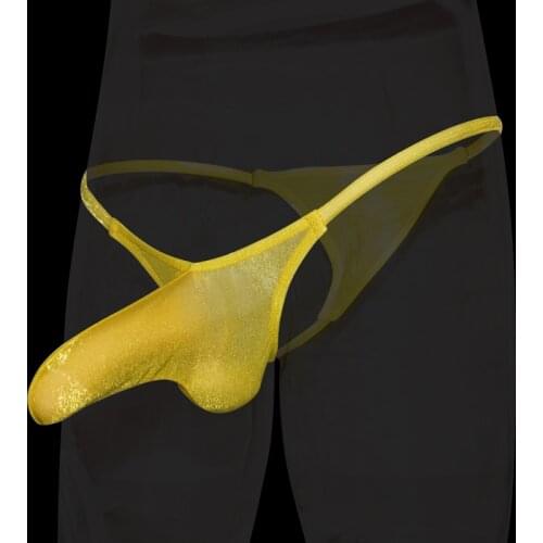 Gay Thong Penis Pouch G-string Shinny Glass Mesh Mens Bikini G-string T-back Underwear Men Erotic Jockstrap Thongs String Homme