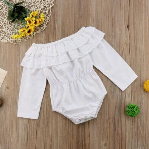 Toddler Baby Kids Newborn Kids Baby Girls Long Sleeve Lace Off Shoulder Solid Romper Jumpsuit Clothes 0-18M Cute Caual Style