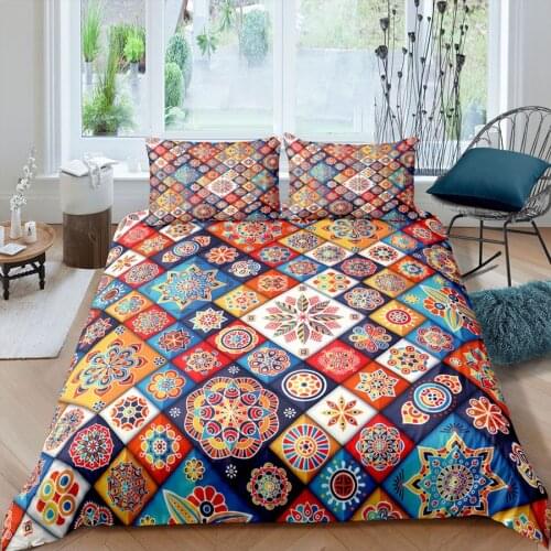 Bohemian Bedding Set 3d Duvet Cover Set Plaid Printed Mandala Flowers Quilt Cover Bedclothes Twin Full Queen King Size Bed Sets