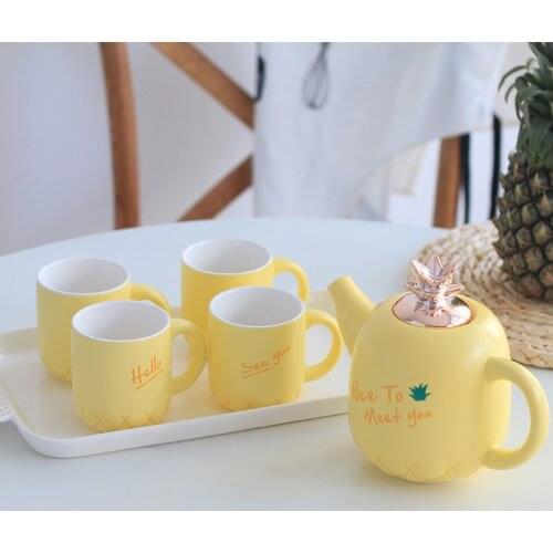 Creative ceramic coffee cup set pineapple shape cold kettle set home tea set cute cup heat-resistant ceramic water set with tray
