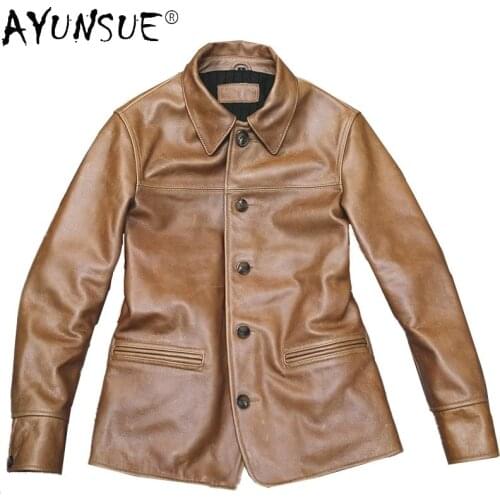 Spring Autumn Men Leather Jacket Casaul Real Cow Leather Coat Streetwear Mens Coats and Jackets Clothing Veste Homme WPY3356