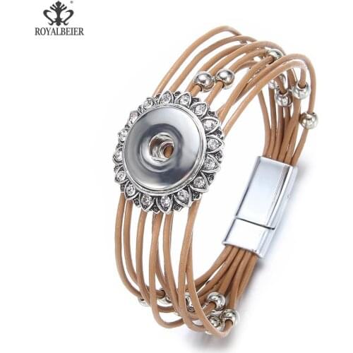 Fashion Jewelry Magnet Buckle Bracelet Rhinestone Buckle Leather Cord Bracelet DIY Jewelry Applicable 18mm Snap