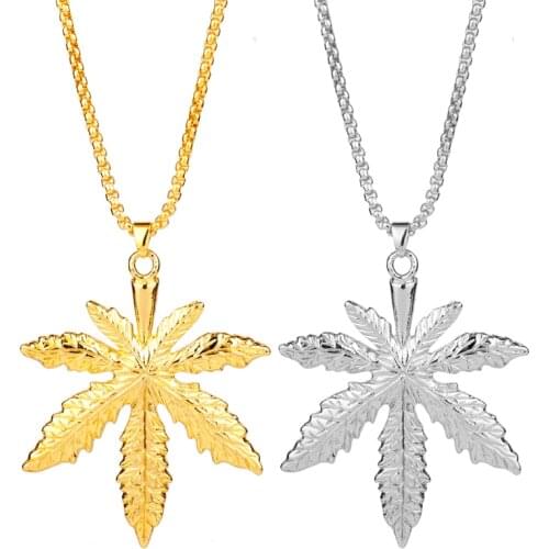 MQCHUN Iced Out Weed HipHop Necklace&Pendant Gold Color Maple Leaf Pendant Long Chains Hip Hop Bling Necklace for Men Mujer