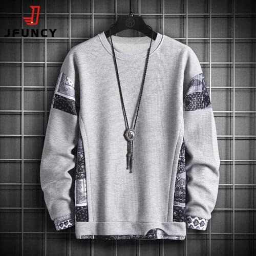 JFUNCY 2021 Autumn Harajuku Sweatshirt for Men Oversized Fake 2 Piece Hoodies Korean O-Neck Man Streetwear Male Fashion Clothes