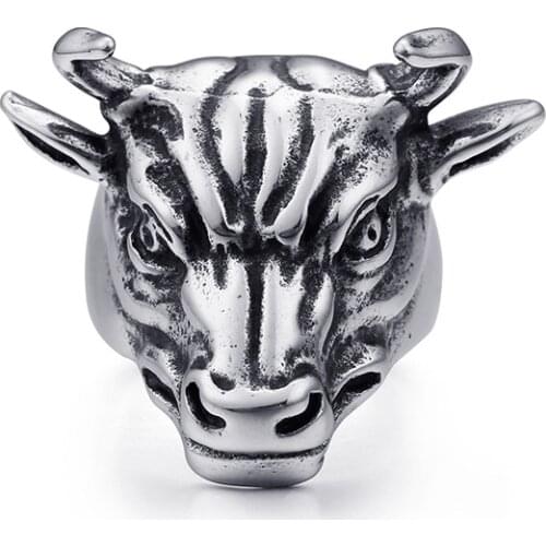 Mens Titanium Steel Rings Europe and America Exaggerated Style Wall Street Bulls Ring