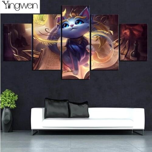 5 Panels 5D Diy Diamond Painting Egyptian Fantasy Cat Multi-Picture Combination 3D Full Diamond Embroidery Kit Art Home Decor