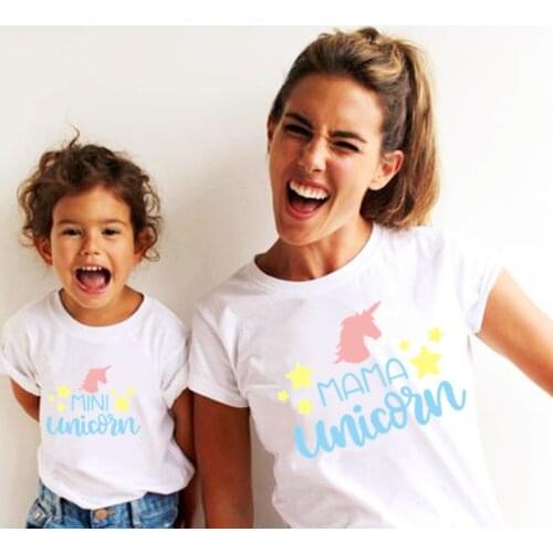 2021 Summer New Family Matching Outfits Cute Mama and Mini Unicorn Print Short Sleeve Mom and Daugher Family Look