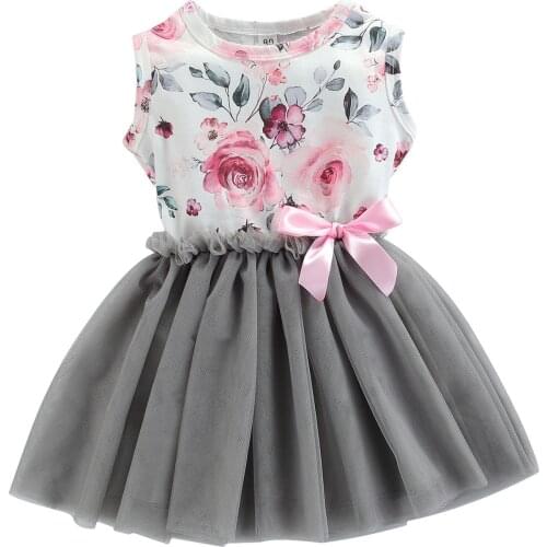 Little Infant Kids Baby Girls Tulle Dress, Cute Sleeveless Crew Neck Floral Print Bow Front Tutu Dress 1-6T