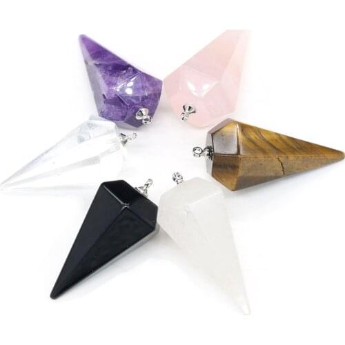 Natural Stone Pendants Hexahedral Cone Crystal Agates Amethysts Stone Charms for Jewelry Making Necklace Bracelet Gift DIY