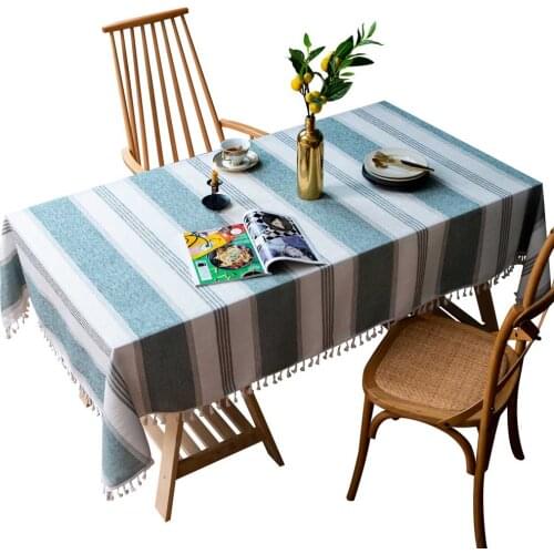Striped Decorative Linen Tablecloth With Tassel Lace Waterproof Oilproof Rectangular Wedding Dining Table Cover Tea Tablecloths