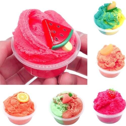 Fluffy Fruit Watermelon Strawberry Slime Stress Relief Kids Adult Stretchy Toy Hand Fidget Toy Slime Toy Antistress for Children
