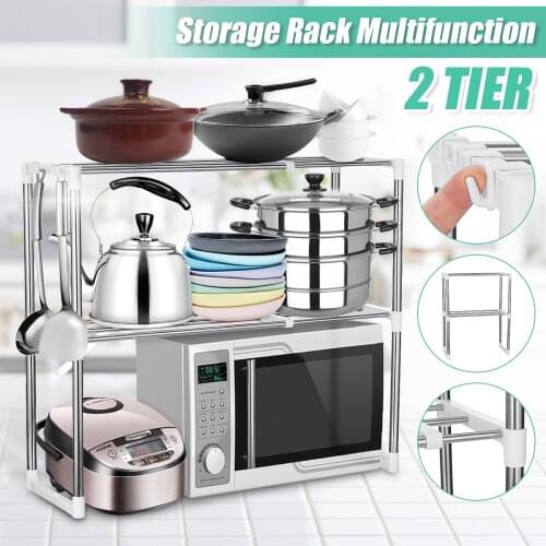 Stainless Steel Adjustable Multifunctional Microwave Oven Shelf Rack Standing Type Double Kitchen Storage Holders