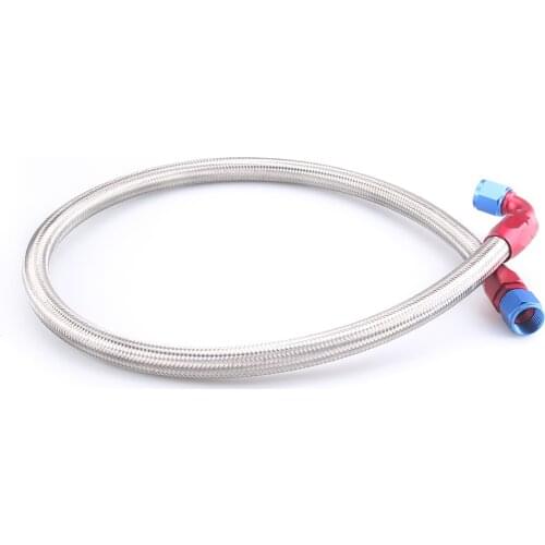 AN10 Stainless Steel Braided Turbo Oil Hose Line 1Meter Hose With Installed Straight Elbow Swivel Hose End Fitting