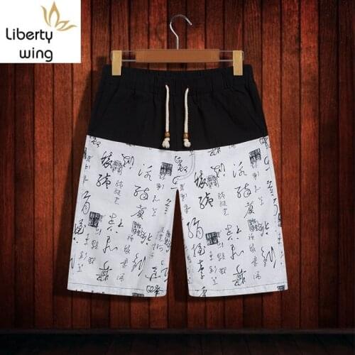 2020 Men Printing Elastic Waist Drawstring Casual Shorts Cotton Linen High Quality Chinese Style Beach Short Pants Summer Loose
