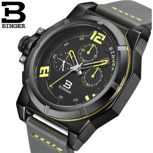 Switzerland Luxury Brand Men Watches BINGER Watch Men Multi Chronograph Wristwatches Male Quartz Luminous Hand Sport clock B8232