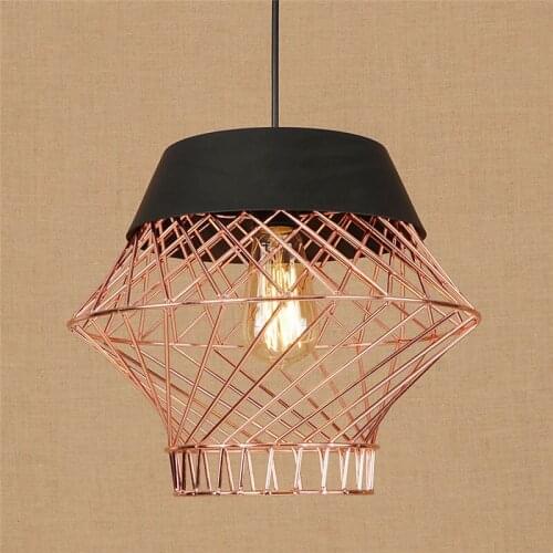 Nordic Edison Loft Style Hanging Lamp Rose Gold Iron Cage Droplight Modern LED Pendant Light Fixtures Home Lighting Lampara