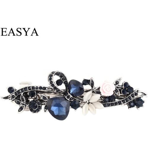 EASYA Three Styles Blue Rhinestone Antique Barrettes Headwear Jewelry Fashion Flower Leaves Hair Clips Hairpin