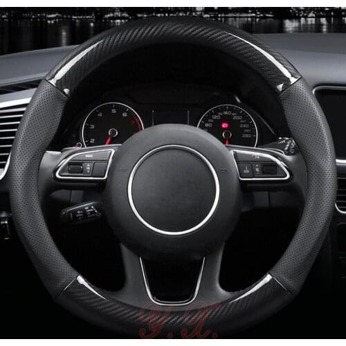 Carbon fiber vinyl Leather Car Steering Wheel Cover Fit for BMW E36 E46 E60 E90 38CM Carbon Wheel Cover Interior Accessories