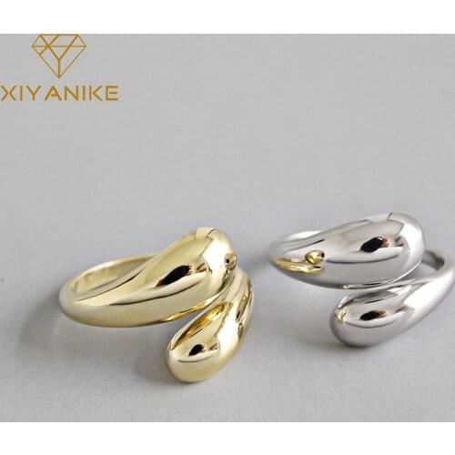 XIYANIKE 925 Sterling Silver Korean Trendy Smooth Rings for Women Couple Vintage Gold Silver Geometric Handmade Wedding Jewelry