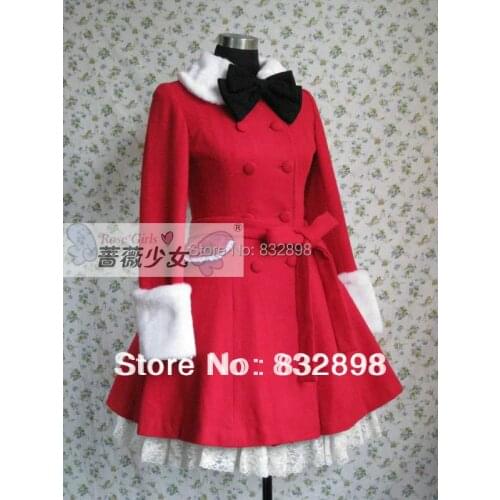 Japan Wool Winter Sweet Lolita Dress Girls Winter Dress Brand Bow Long Winter Coat Jacket
