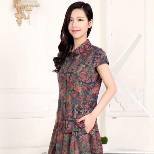 Mulberry silk womens summer silk top short-sleeve mother clothing shirt