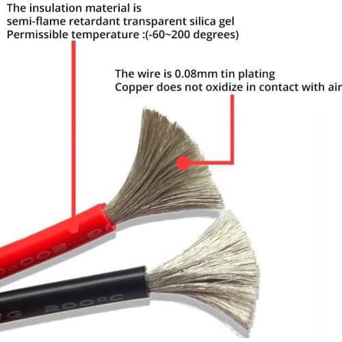 1 Meter Black+1 Meter Red 12AWG/ 14AWG high quality Soft Silicone Cable Heatproof Tinned Copper Silica Gel Wire Cable