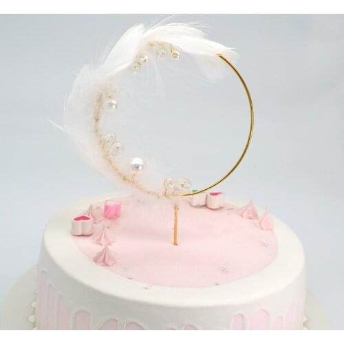 1pc Round Feather Crown Crystal Happy Birthday Cake Topper For Wedding Birthday Party Decor Supplies Cake Baking Decorations