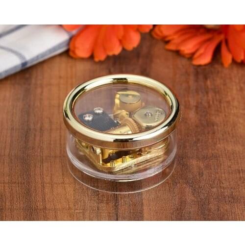 10pcs/lot Music Box Acrylic Round Transparent Wind-up Clockwork Gold Movement Music Box Kids/Children Gift 16Songs Mixorder
