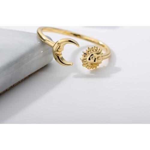 2021 Fashion Opening Sun Moon Ring Minimalist Silver Color Sun Moon Adjustable Rings For Women Men Couple Engagement Jewelry