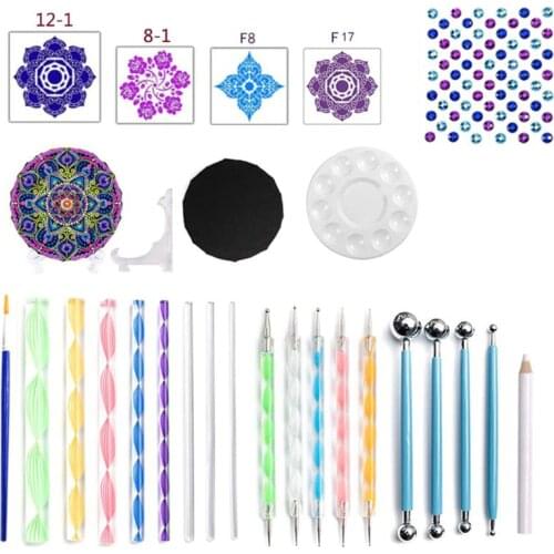 27Pcs/set Mandala Dotting Handwork Tools for Painting Rock Stone with Stencils Diamond Brush Paint Tray