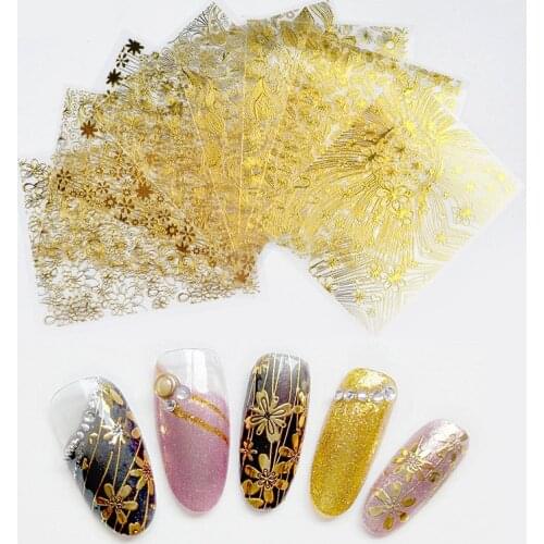 New random 4pcs 3d Japanese trend Nail Stickers Gold metalic nail decal with adhesive Bronzing Decals Decorations Manicure Tools