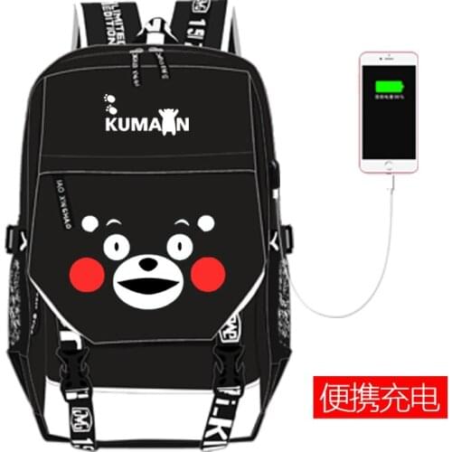 Anime KUMAMON Bear USB Backpack School Bag Wo Men Travel Bags Cosplay Kids Student School Bookbag Gift