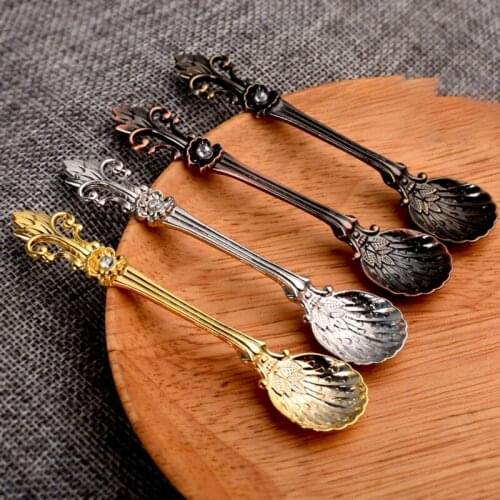 Arabic Style Antique Copper Spoon Retro Handle Flower Spoon Coffee Stir Dessert Tea Spoon Creative Kitchen Mini Tableware Spoon