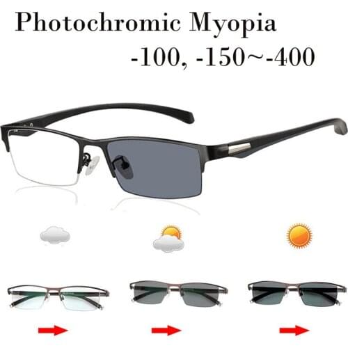 Myopia Sunglasses Photochromic Men Women Myopia Eyeglasses Frame with color lens Reading Sun glasses Myopia Eyewear-1.0-1.5~3.5