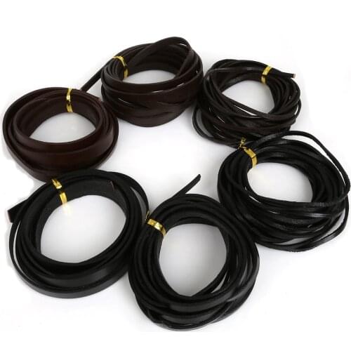 Black / Brown Cowhide Cow Leather Cord Strip Flat Rope Leather Craft Diy Bracelet Bag Key Ring Handmade Material