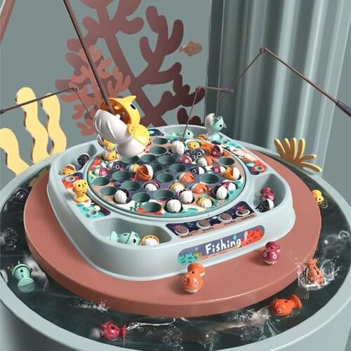 Kids Fishing Toy Electric Musical Rotating Magnetic Fishing Game Simulation Play House Boy Girl Toy Game for 2 Years Children