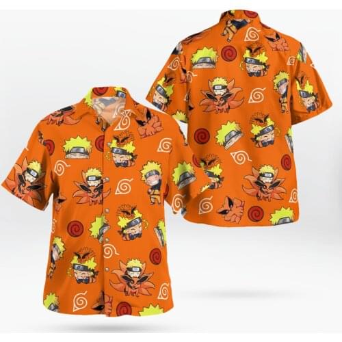 Orange Anime 3D Beach Hawaiian 2021 Summer Shirt Short Sleeve Shirt Streetwear Oversized 5XL Camisa Social Chemise Homme F2244