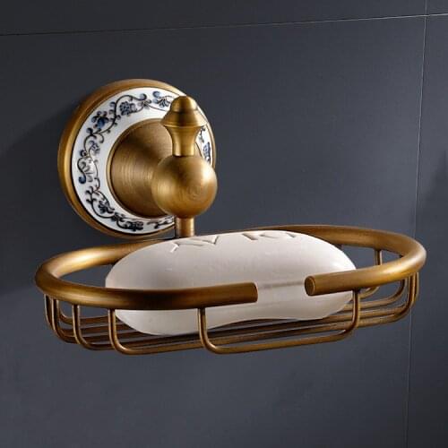 Source: Brass spot, oval soap net, antique drawing, European style ceramic base, single-layer soap butterfly shelf